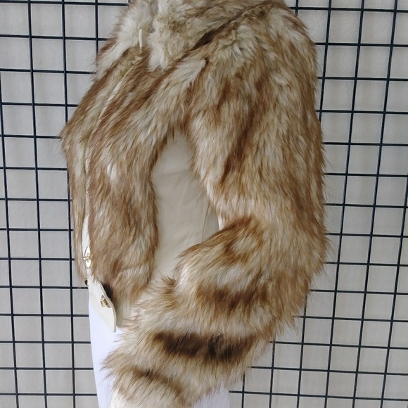 2xHP! Rachel Zoe Creme/Brn Leather Faux Fur Jacket - Picture 5 of 8